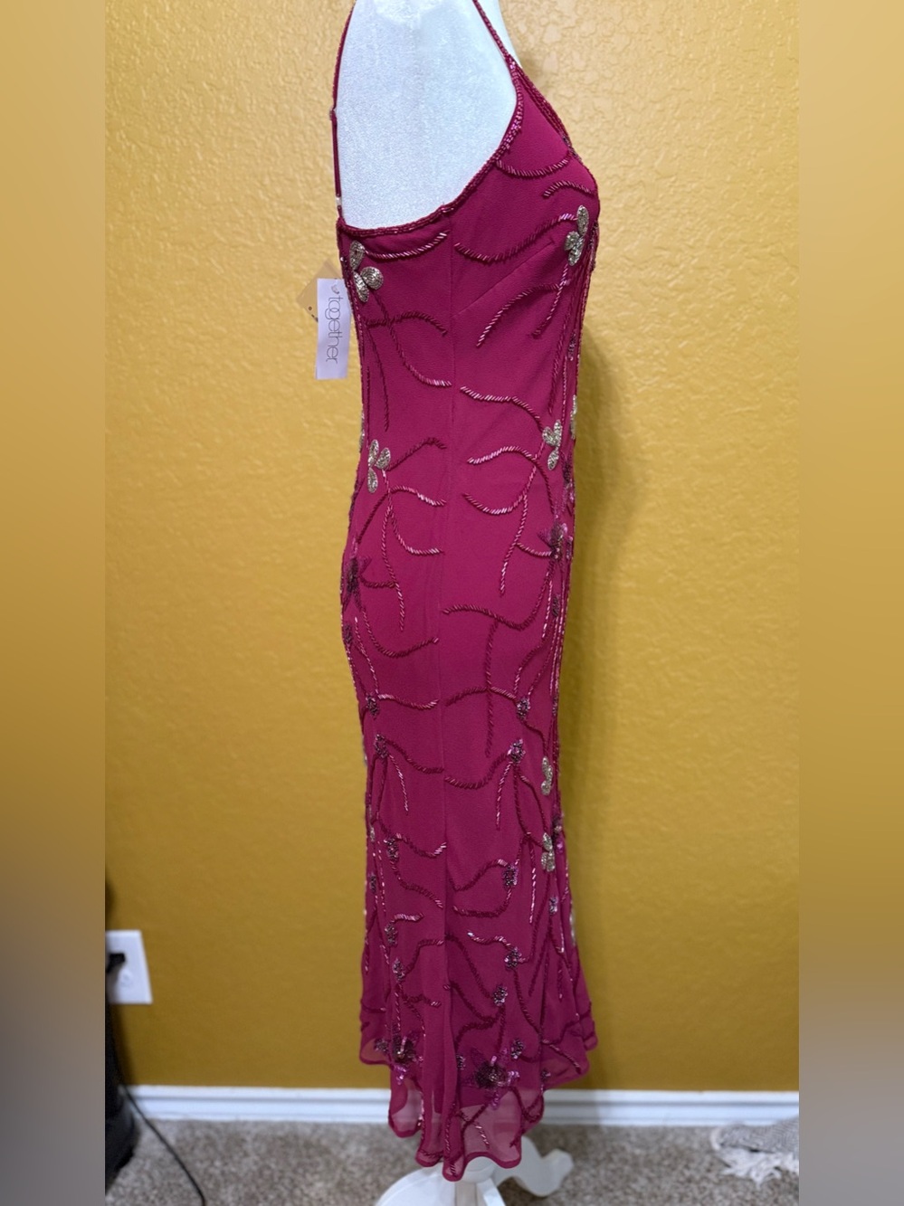 Together Maroon Beaded Floral Sequin Midi Dress NWT Size 8 - Picture 11 of 13